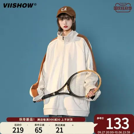 VIISHOW美式麂皮绒棒球服男宽松复古休闲夹克男生秋款潮牌外套男商品大图