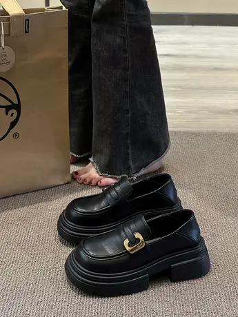 厚底粗跟一脚蹬乐福鞋子女英伦风2023秋季新款两穿日系小皮鞋单鞋图片