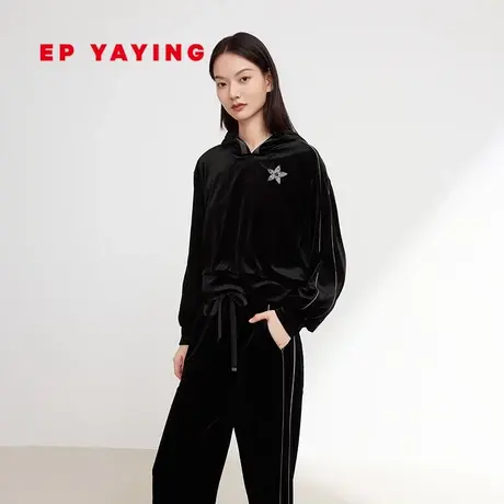 EP YAYING雅莹女装 丝绒休闲时尚宽松连帽卫衣 春装商场同款5225A图片