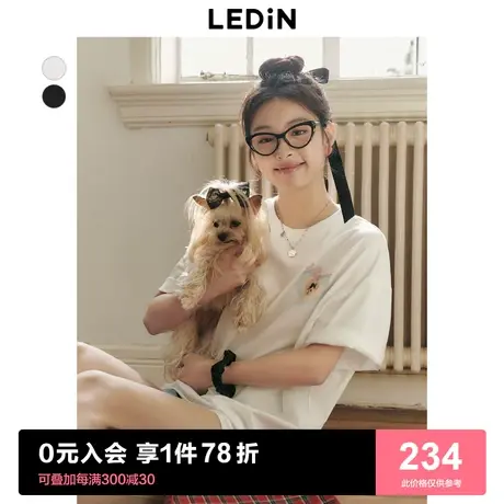 【商场同款】乐町白色短袖T恤2023夏季女装少女宽松上衣C1CND2E04图片