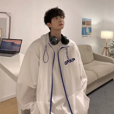 连帽防晒衣男夏季薄款外套港风休闲夹克ins潮牌宽松慵懒风防嗮服商品大图