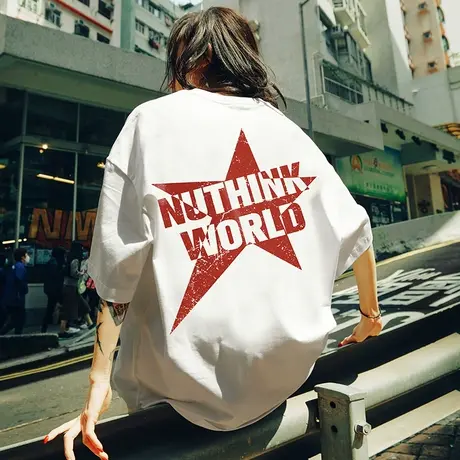 Nuthink潮牌星星男士重磅短袖美式复古T恤国潮宽松大码半袖夏装商品大图