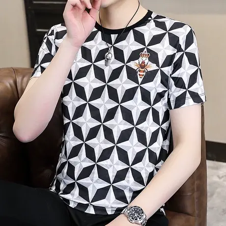 青少年短袖T恤男夏装冰丝半袖个性男装夏季上衣帅气男装潮流汗衫商品大图