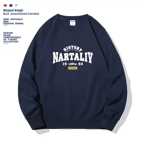 美式休闲复古字母印花圆领卫衣男潮牌设计感秋季新款宽松无帽上衣商品大图