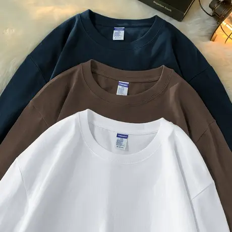 260g美式重磅纯棉t恤男长袖秋冬内搭打底衫宽松纯色白色全棉秋衣商品大图