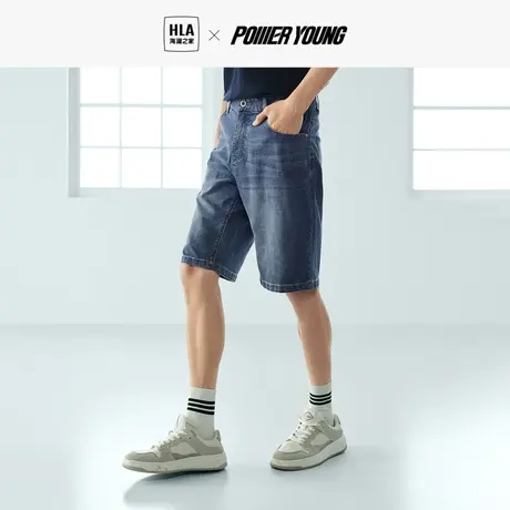 HLA/海澜之家POWER YOUNG牛仔中裤23春夏字母刺绣点缀五分短裤男图片