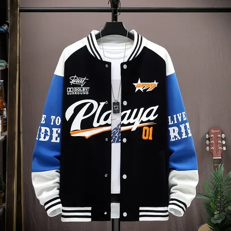 青少年春秋季棒球服外套男孩初中高中学生夹克帅气潮流胖大童男装商品大图