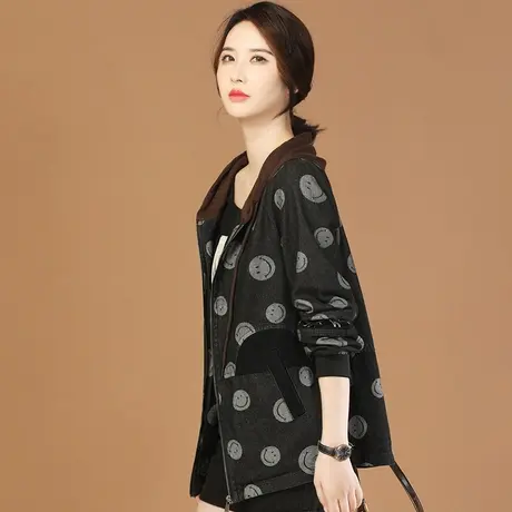 韩潮袭人连帽刺绣长袖牛仔外套女2023秋季新款拼接休闲百搭棒球服图片