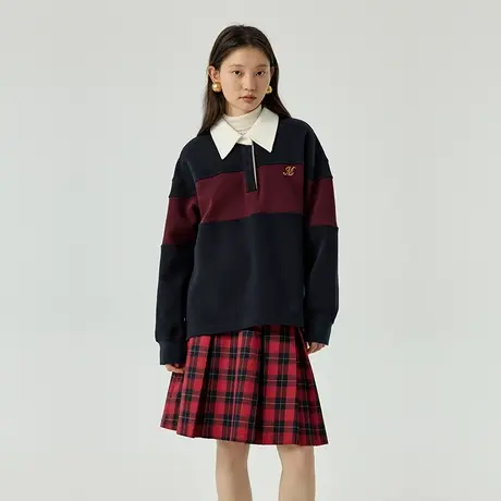 omont蛋挞家  复古撞色套头卫衣女秋冬新款慵懒宽松休闲上衣商品大图