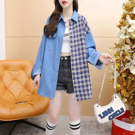 小香风牛仔衬衫外套女2024新款早春季时尚洋气减龄宽松设计感上衣商品大图