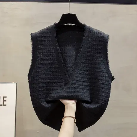 亮丝v领针织马甲背心女2023秋装新款宽松马夹叠穿流苏毛衣坎肩潮商品大图