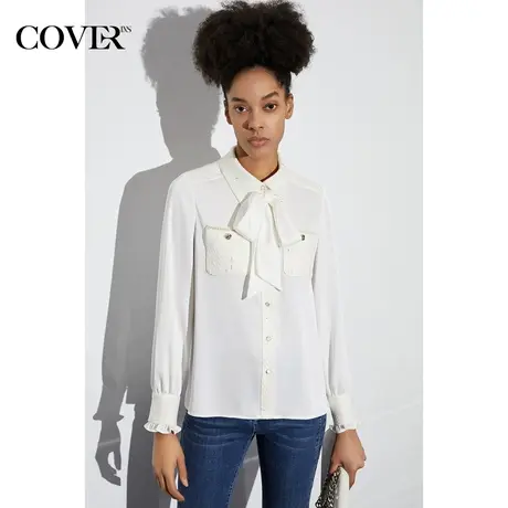 COVER春季小香风仿醋酸可拆卸飘带衬衫图片