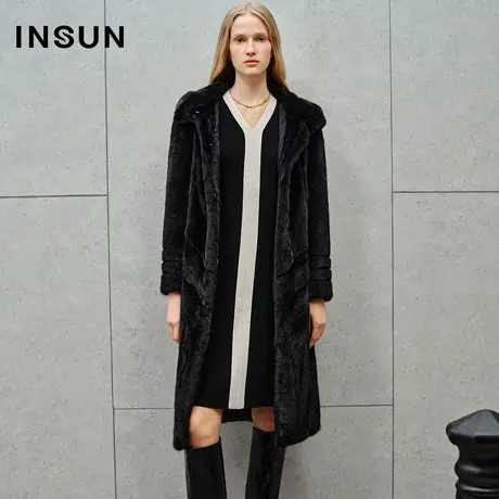 INSUN恩裳线上专选冬季丹麦水貂貂皮大衣连帽皮草图片