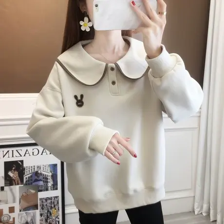 卫衣女新款2023爆款春秋款显瘦休闲外套女小众设计感娃娃领上衣潮图片