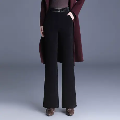 时尚微喇裤女秋冬2023新款高腰气质厚款金貂绒长裤显瘦休闲喇叭裤商品大图