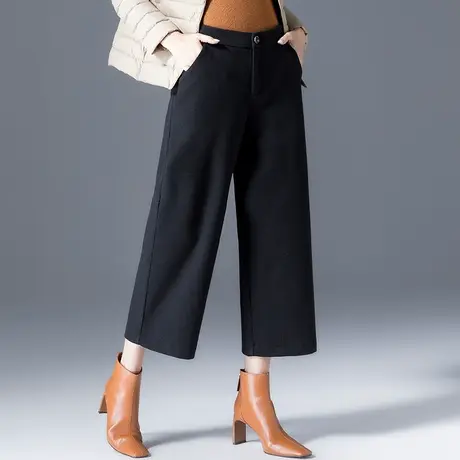 七分毛呢阔腿裤女秋冬2023新款八分裤女小个子裤子冬季女裤直筒裤商品大图