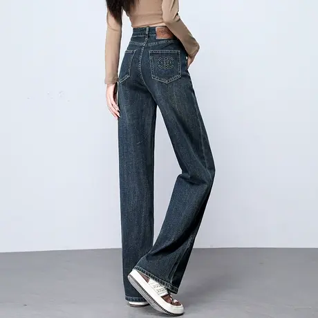 窄版高腰阔腿牛仔裤女2023新款春秋女裤宽松拖地裤秋季裤子直筒裤商品大图