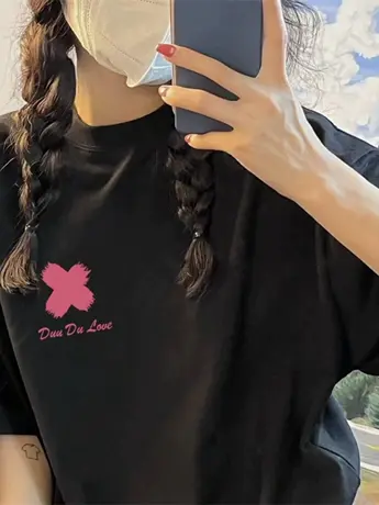 黑色t恤短袖女纯棉2023夏季新款时尚洋气宽松显瘦上衣半袖体恤潮图片