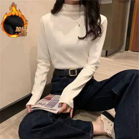 加绒半高领打底衫女2023秋冬白色长袖t恤女加绒加厚内搭洋气上衣图片