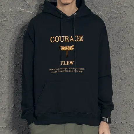 奕飏金线刺绣连帽卫衣男宽松春装新款韩版潮流休闲套头卫衣男套头商品大图