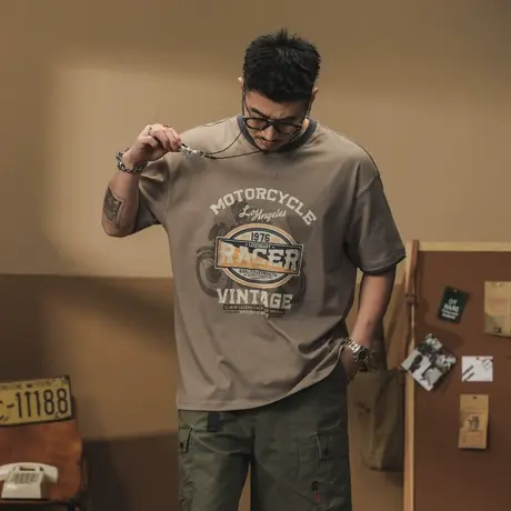 纯棉舒适时尚百搭潮流T恤夏季薄款男士夏季薄款大码T恤休闲印花商品大图