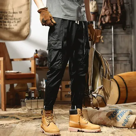 日系机能风宽松大码休闲裤哈伦工装裤子男夏季薄款潮流百搭九分裤商品大图