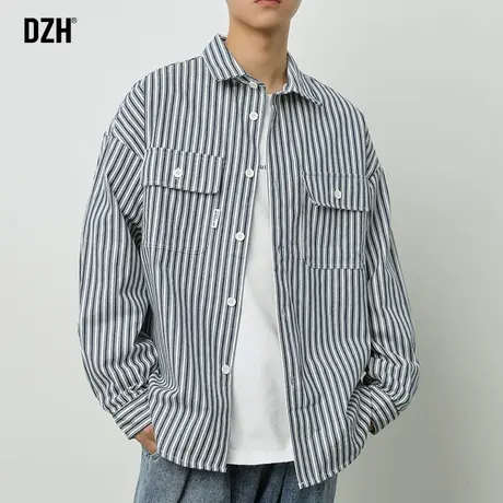 男士日系条纹衬衫外套男春秋季男友风男装高级感休闲衬衣长袖寸衫商品大图
