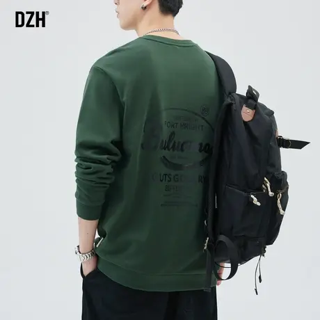 男士绿色美式卫衣男春秋季宽松上衣长袖潮牌外套2023新款情侣秋装商品大图