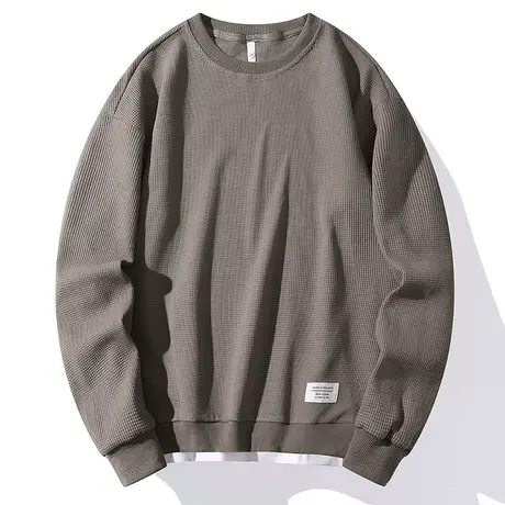 卫衣春秋季2022新款圆领套头潮流纯色男装春秋华夫格无帽长袖外套商品大图