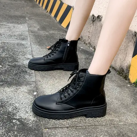炸街马丁靴女英伦风潮ins机车靴2024新款百搭显瘦厚底小个子短靴图片
