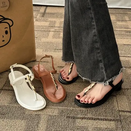 法式高级感粗跟凉鞋女夏季外穿时装仙女风2023新款爆款罗马沙滩鞋商品大图