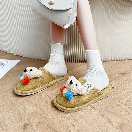2023秋冬四季室内可爱小熊拖卡通家居拖鞋女包头防滑学生棉拖鞋商品大图