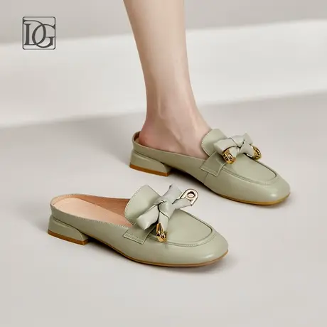 【商场同款】羊皮穆勒鞋女夏2023新款低跟软皮包头半拖鞋凉拖外穿商品大图