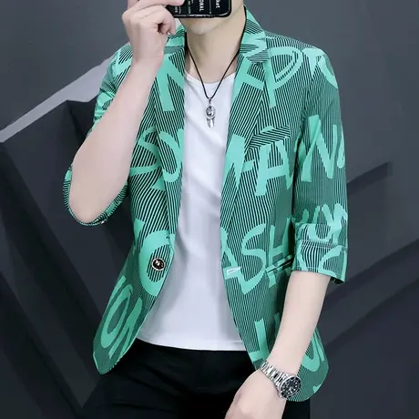 时尚潮牌帅气韩版七分袖薄款西装外套男夏季ins设计感原创小西服图片