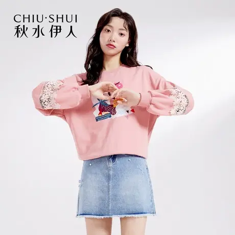 秋水伊人秋季女士卫衣上衣宽松套头长袖刺绣圆领Q799图片