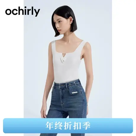 【2件9折】欧时力 镂空方领针织背心女2023新款秋装上衣打底修身图片