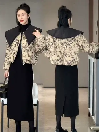 韩国大翻领小香风短款羽绒服女冬季2023年新款小个子加厚保暖外套商品大图