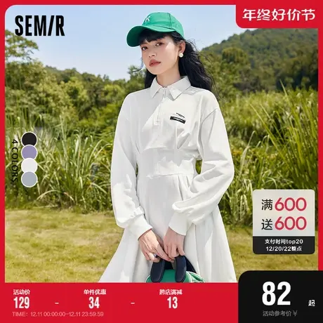 森马连衣裙女长袖收腰翻领裙子2022秋季新款甜酷风女装针织裙商品大图