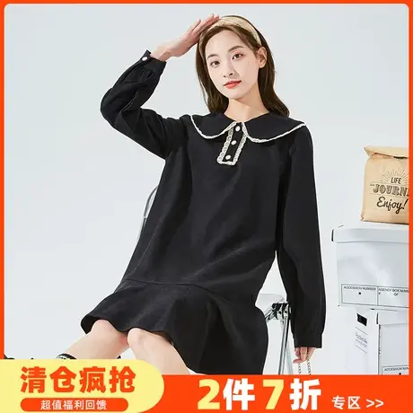 唐狮2022春夏新款连衣裙女娃娃领学院风宽松淑女清新长袖鱼尾裙DY商品大图