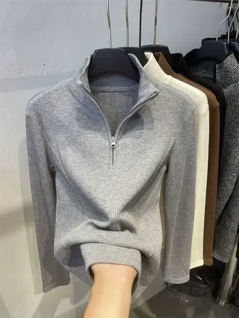 欧货半拉链立领坑条加薄绒长袖卫衣女2024秋冬新款休闲减龄上衣潮商品大图