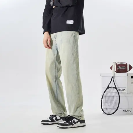 唐狮24春季新款男牛仔裤修身显瘦高街潮流个性时尚黄泥裤1.1商品大图