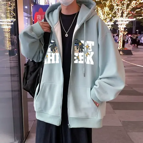 潮牌卫衣男秋冬季2023新款宽松拉链开衫潮牌高街美式复古连帽外套商品大图