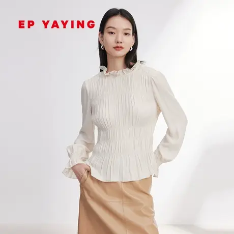 [匠心褶艺]EP雅莹女装 木耳边小立领收腰衬衫 2024春装新款2331A图片