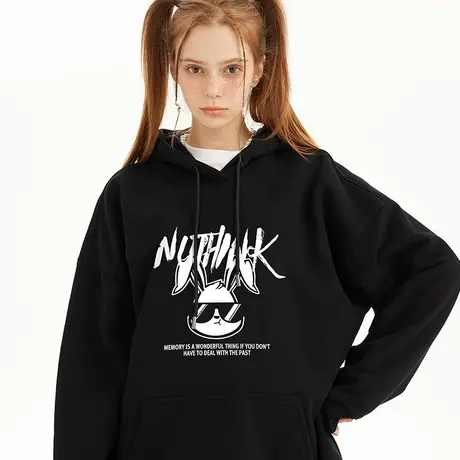 Nuthink国潮潮牌ins可爱风兔子连帽卫衣男女同款冬季大码加绒加厚商品大图