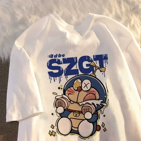 纯棉设计感卡通印花短袖t恤女夏季新款宽松半袖百搭上衣洋气减龄商品大图