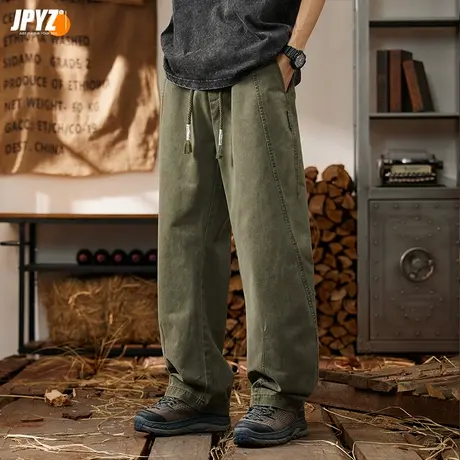 男生休闲裤牛仔裤宽松阔腿美式直筒大码纯棉抽绳男士潮牌青年长裤商品大图