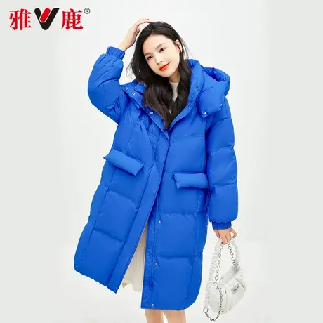 雅鹿官方旗舰店2024年加厚泡芙羽绒服女冬连帽克莱因蓝外套图片