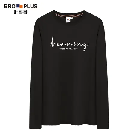BROPLUS长袖男潮流宽松秋季加肥加大号纯棉肥仔休闲打底T恤上衣男商品大图