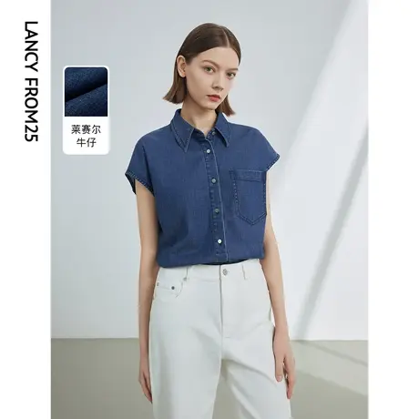 朗姿复古设计感气质高级感显瘦牛仔衬衣上衣女2024年夏季新款衬衫图片