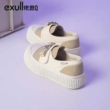 依思q帆布鞋女2024新款春季一脚蹬小众原创鞋子厚底松糕休闲板鞋图片